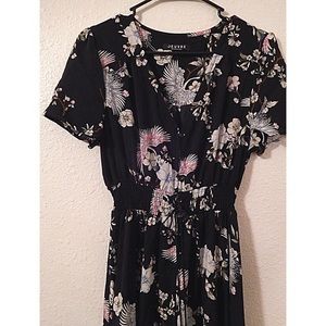 Crane and Floral Pattern Dress